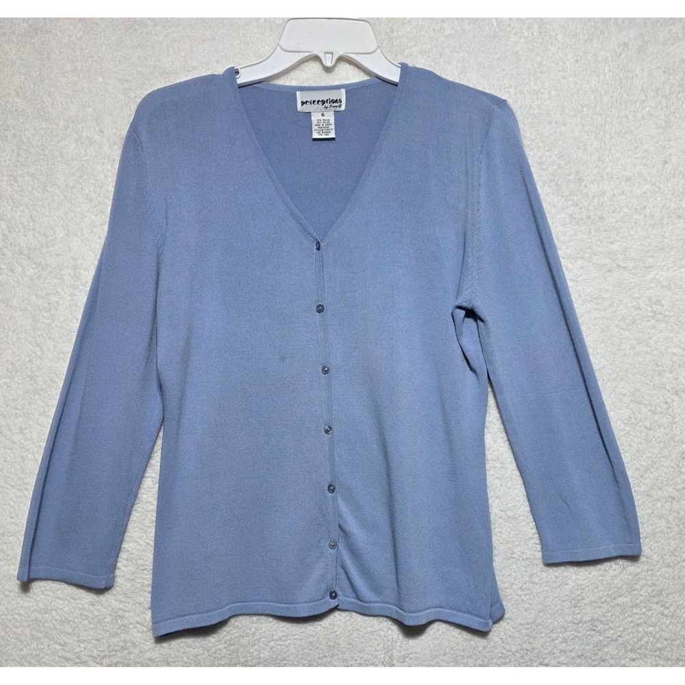 Perceptions by Irene B Blue V-Neck Button Front Cardigan Sweater Size 6